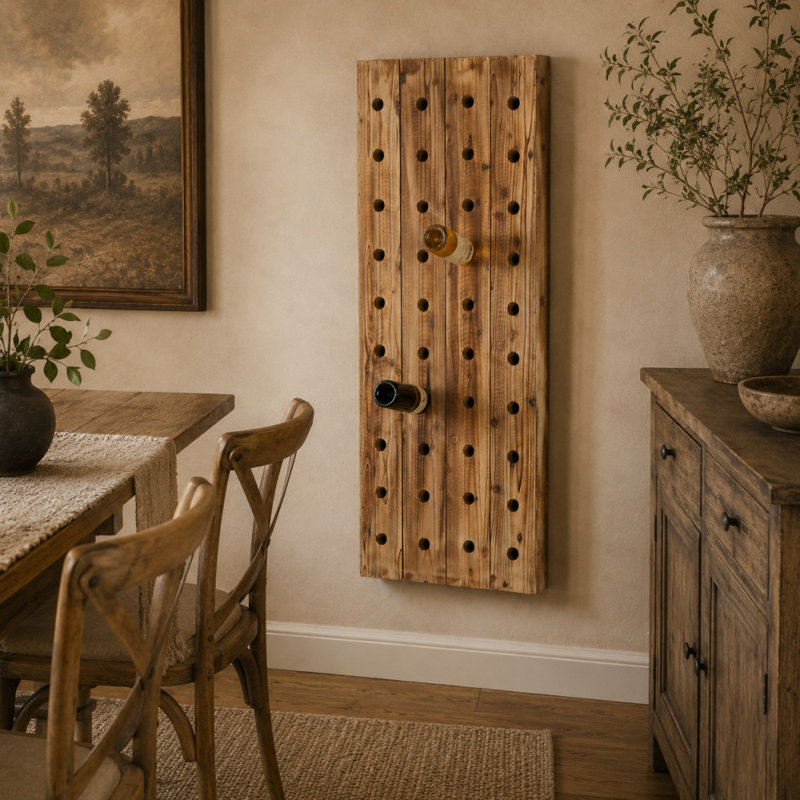 Porte-bouteilles à fixation murale en bois massif Latalia Fremont, H 57 po x l 21 po x P 4 po, Brun