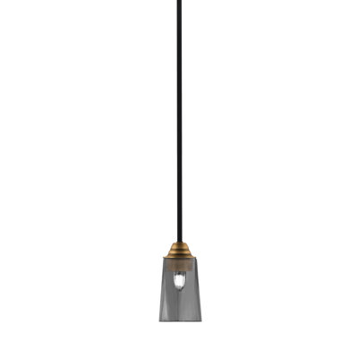 Suspension Ahern Mini, fini noir mat et laiton, 11,4 cm (L) x 16,5 cm (H), verre fumé à bulles