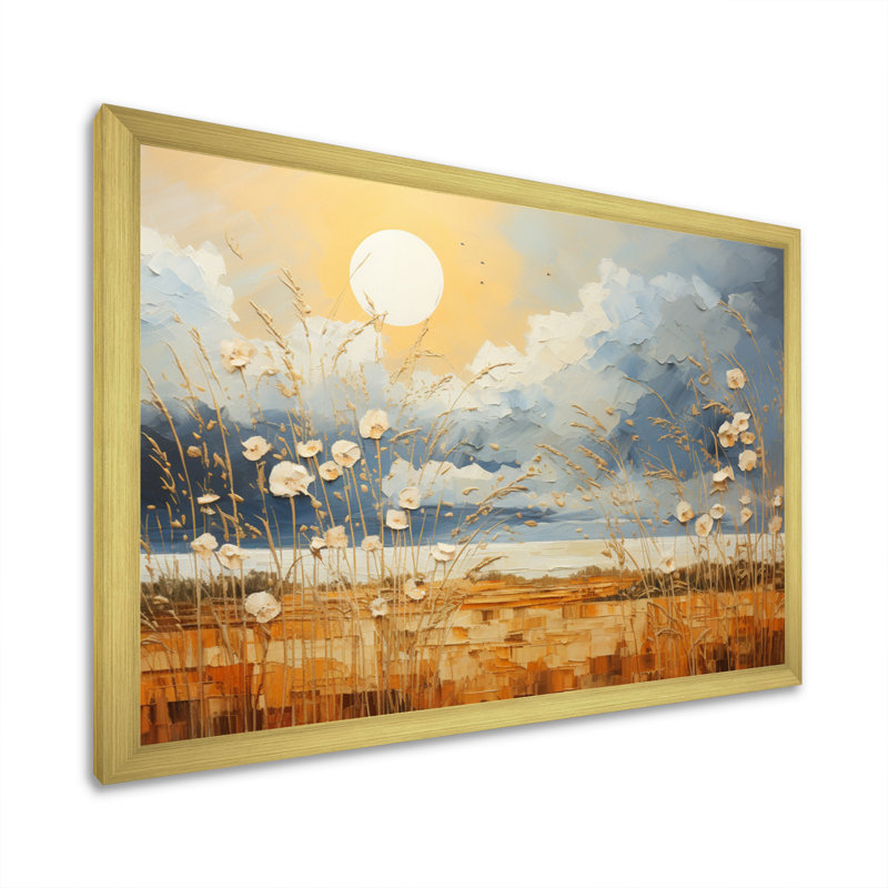 Nuage prairies collages IV - paysages, impressions sur toile, H 30 po x l 40 po x P 1,5 po, Encadrement doré