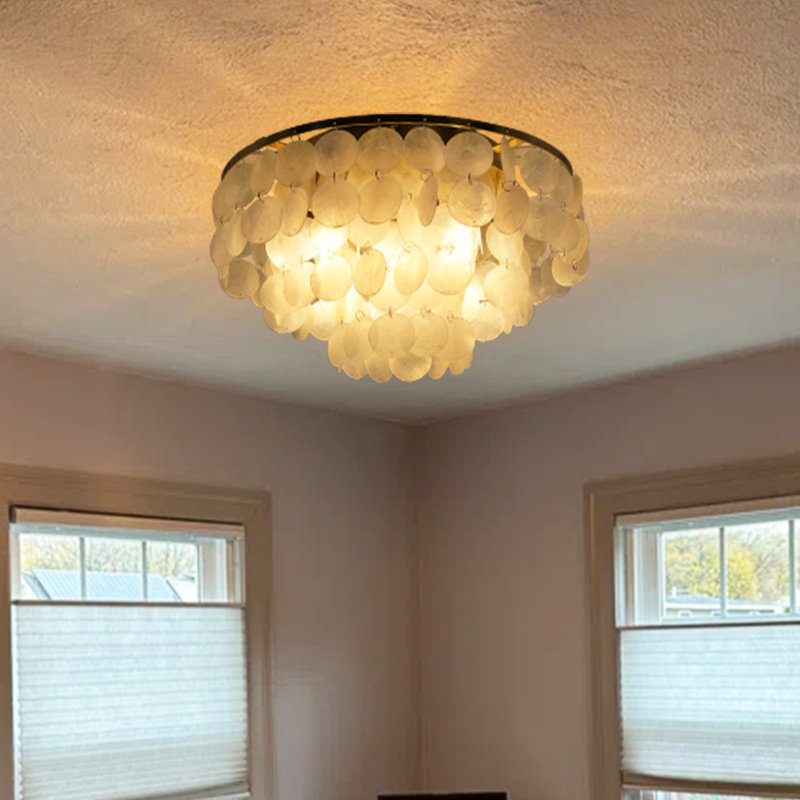 5 Light Dimmable Shell Flush Mount Lighting Fixture With Gold Finsh