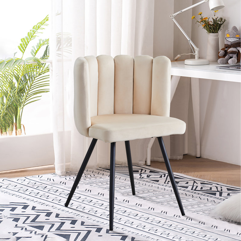 1Er Set Dining Chair,Fabric Lounge Chair, Beige Velvet