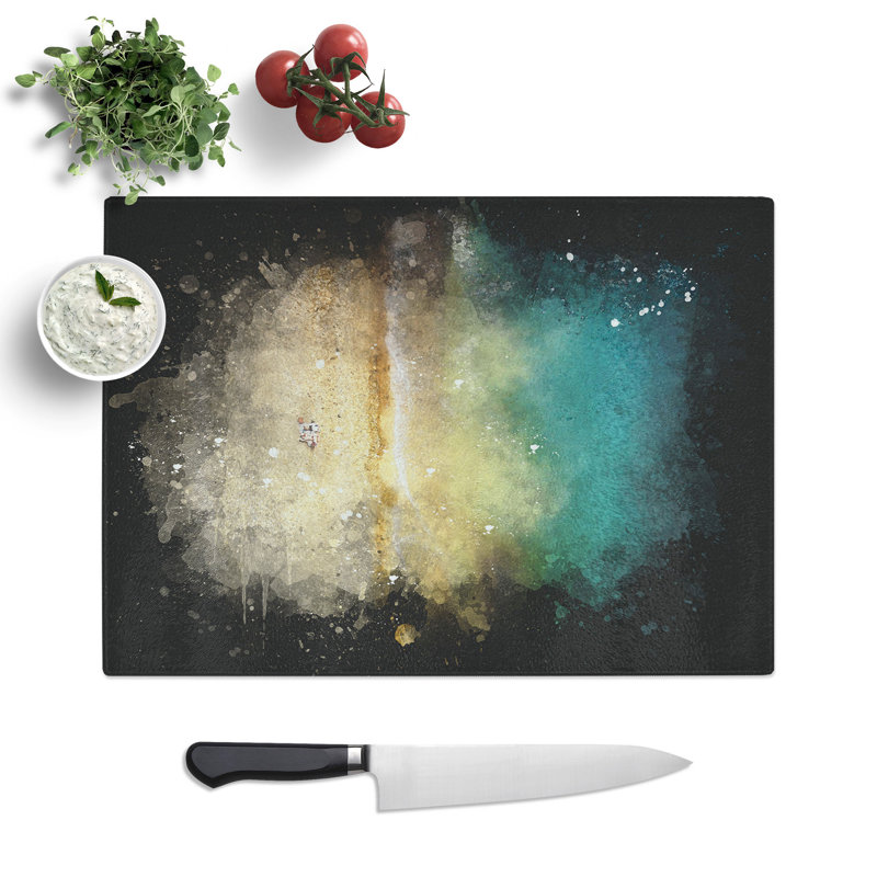 Tempered Glass Aerial View of Brighton Beach Paint Splash Chopping Board, 20 cm x 28.5 cm