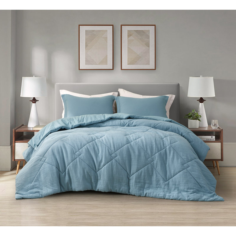 Skye Cotton Gauze Thin Comforter Set, Oversized King Comforter + 2 King Shams, Lake Blue