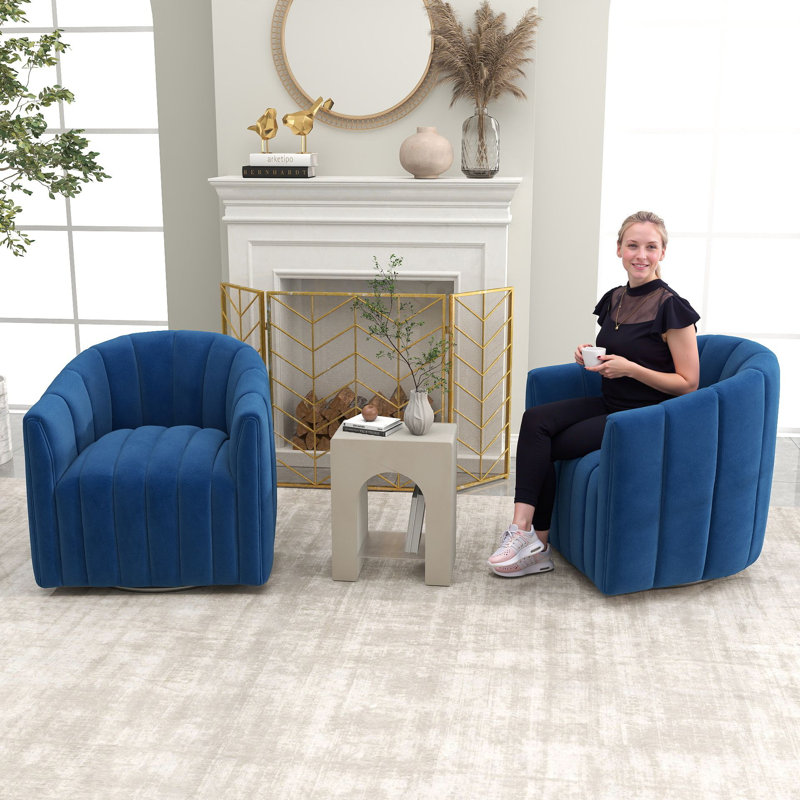 Annelotte Velvet Swivel Barrel Chair, Navy