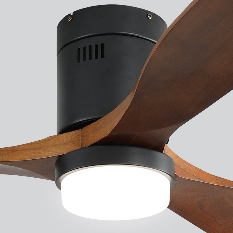 Nicola 52" 3 - Blade LED Standard Ceiling Fan with Remote Control and Light Kit Included, Matte Black/Brown Blades