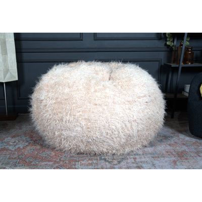 48 po Grand fauteuil à billes en fausse fourrure taupe - confortable et élégant avec fermeture à glissière en mousse et largeur 52 po