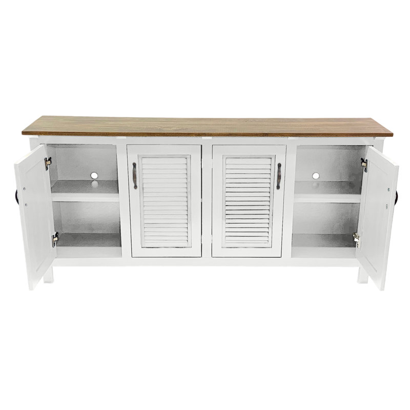 Buffet moderne 80 "en bois massif deux tons avec portes à volets, Bright White/Brown
