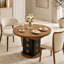 Table de salle à manger ronde extensible de 110 à 150 cm avec rangement dissimulé, style campagnard moderne, en bois de noyer, idéale pour la cuisine et le salon.