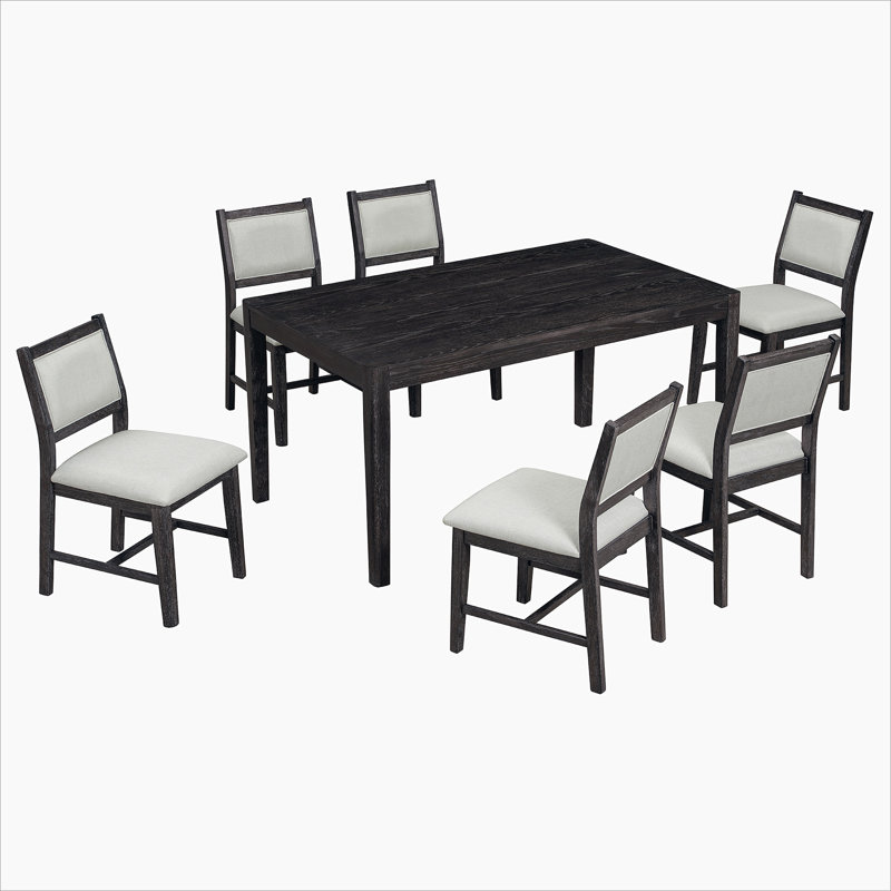 Ensemble de table de salle à manger 7 pièces pour 6 personnes et 1 table de salle à manger rectangulaire en bois pour 6 personnes avec chaises rembourrées pour la salle à manger et la cuisine (espresso)