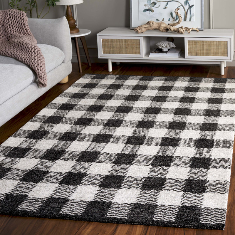 Genre 801 Hand Tufted Wool/Cotton/Fiber Checkered Rug in Charcoal/Ivory, Rectangle 5' x 8'