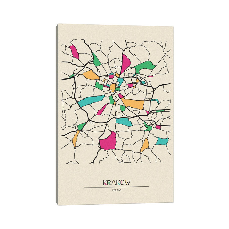 Krakow, Poland Map by Ayse Deniz Akerman - Wrapped Canvas Print, 20.32 cm H x 30.48 cm W