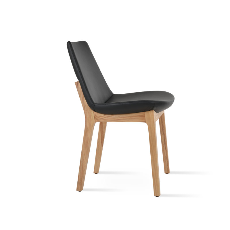 Eiffel Wood Dining Chair, Black Faux Leather, Natural