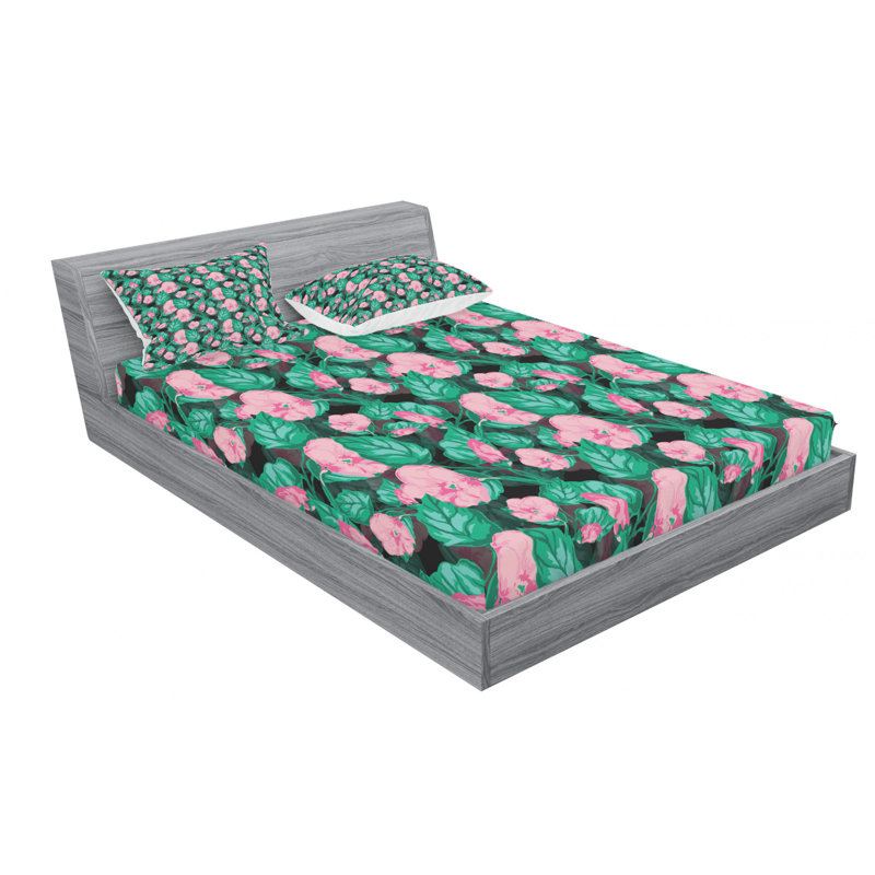 Microfiber Floral Sheet Set, Queen Sheet Set with Fitted Sheet