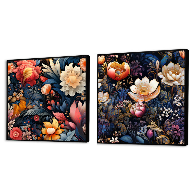 Ensemble de 2 motifs de plantes carrées, Cadre flottant noir, H 16 po x l 33 po