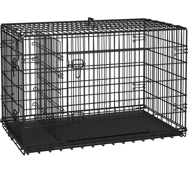 Foldable Metal Wire Dog Cage with Divider, 31.5" H x 48" W x 29" D