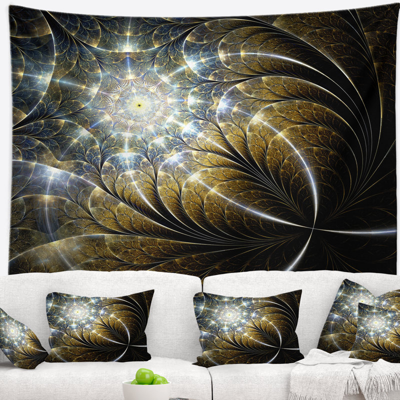 Tapisserie de fleurs fractal foncé symétrique Abstract, H 32 po x l 39 po