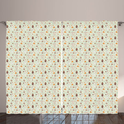 Rustic curtain, childish forest concept, multi -colored