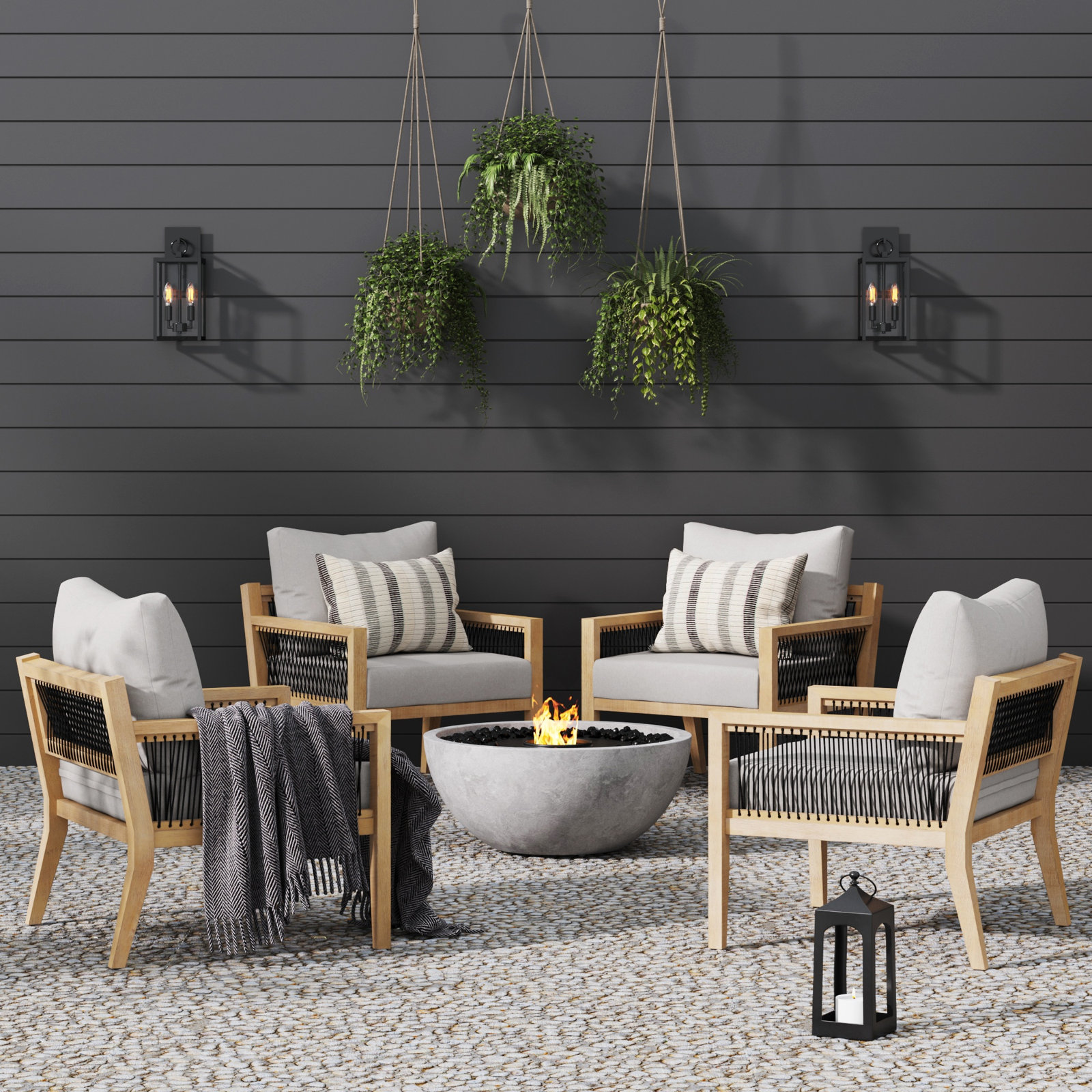 Rooney Acacia Outdoor Lounge Chair, Light Gray, Light Brown