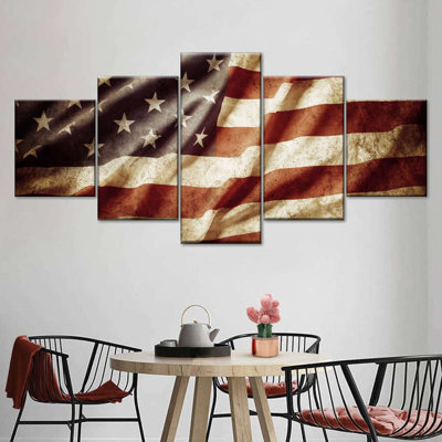 Drapeau américain texturé - reproduction sur toile tendue 5 pièces