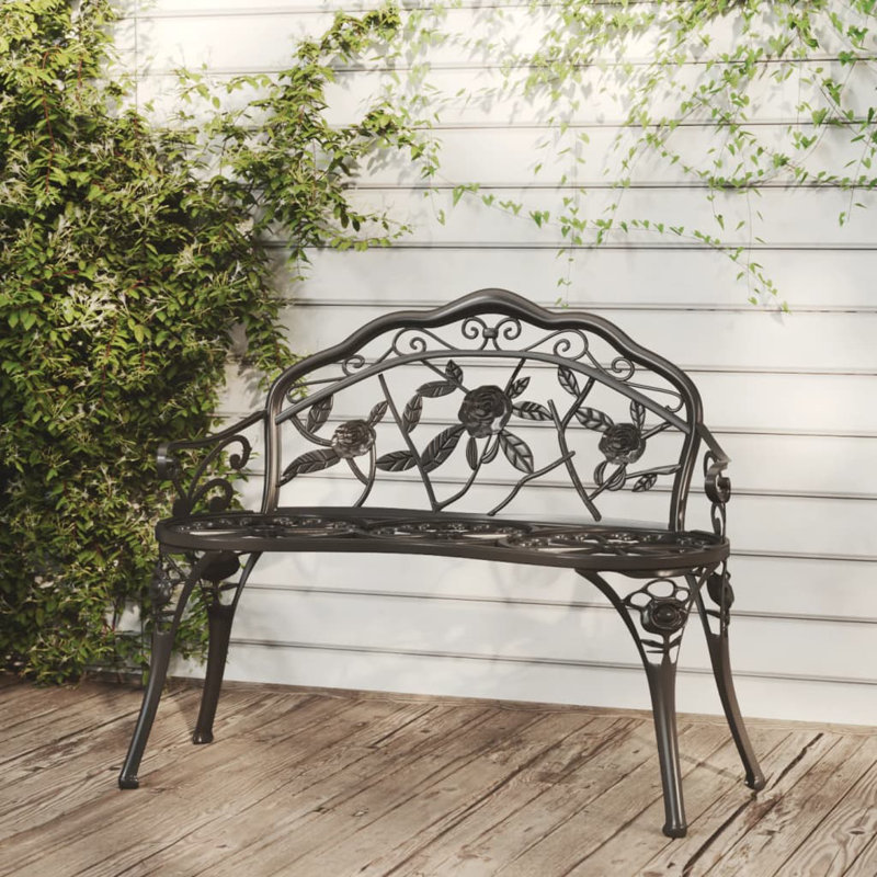 vidaXL Outdoor Patio Bench Garden Bench Furniture with Armrests Cast Aluminum, Black