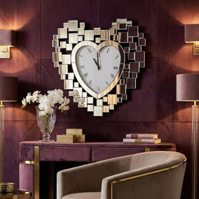Pixel Heart Mirrored Wall Clock