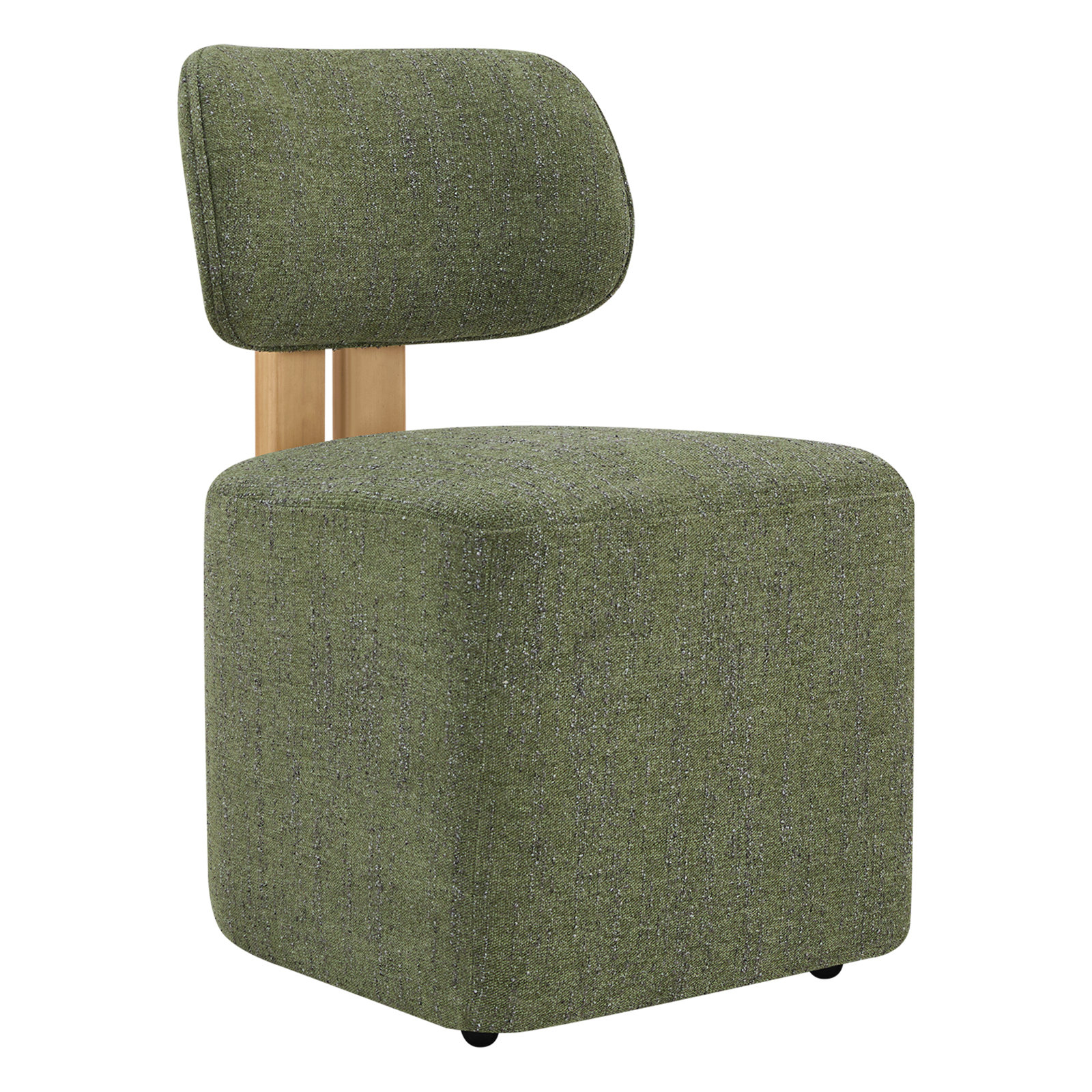 Modern Upholstered Dining Chair with Solid Wood Frame and Casters, Chenille Green