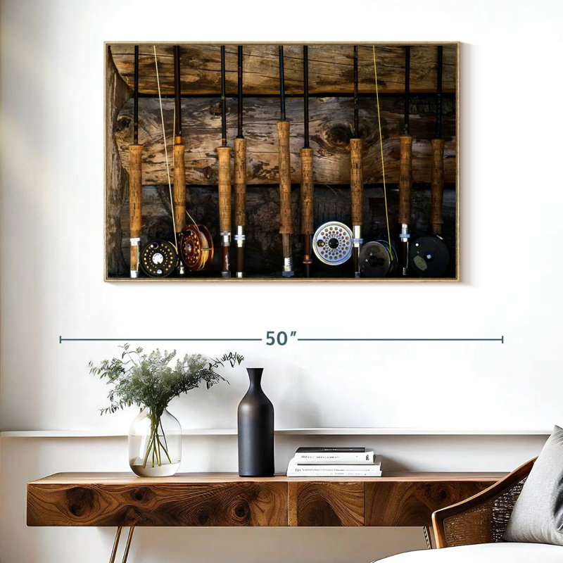 Bâtons de pêche, Cadre flottant en bois naturel, 40 po x 27 po