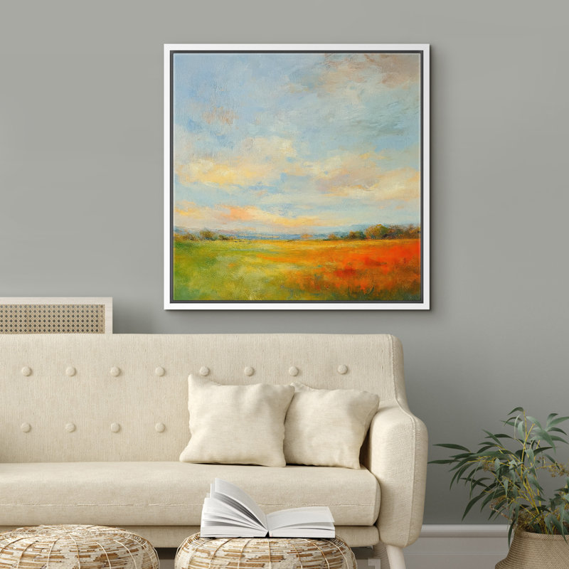 Reproduction de paysage abstrait encadrée d'art mural sur toile pour un décor moderne, H 24 po x l 24 po, Blanc