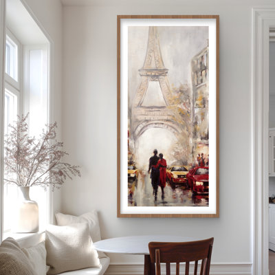 «Busy Street of Paris with Eiffel Tower - Beige», reproduction encadrée