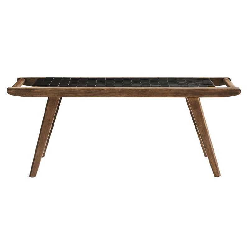 Banc en similicuir 47 po Saoirse, Noir clair, Noyer