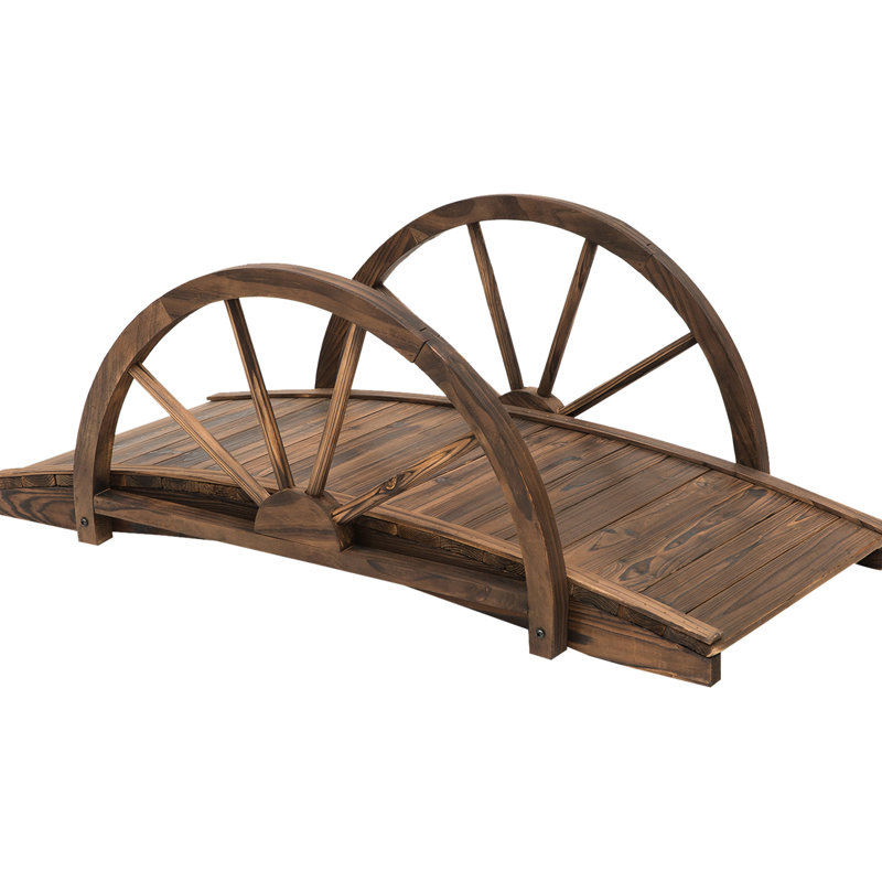 Stained Wood Garden Access Bridge - 3.3Ft Wooden, Solid Fir, Half Style Fir Construction, For Outdoor