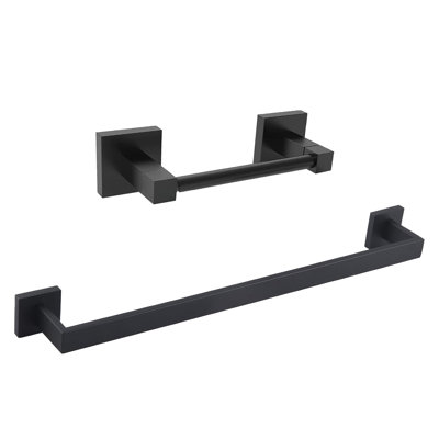 Ensemble de quincaillerie de salle de bain 2 pièces avec porte-serviettes, porte-papier hygiénique et accessoires de salle de bain fixés au mur en noir mat