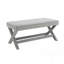 Double banc Comfort recouvert de tissu de velours, tabouret avec pieds élégants en X, coussin confortable avec passepoil, velours gris clair