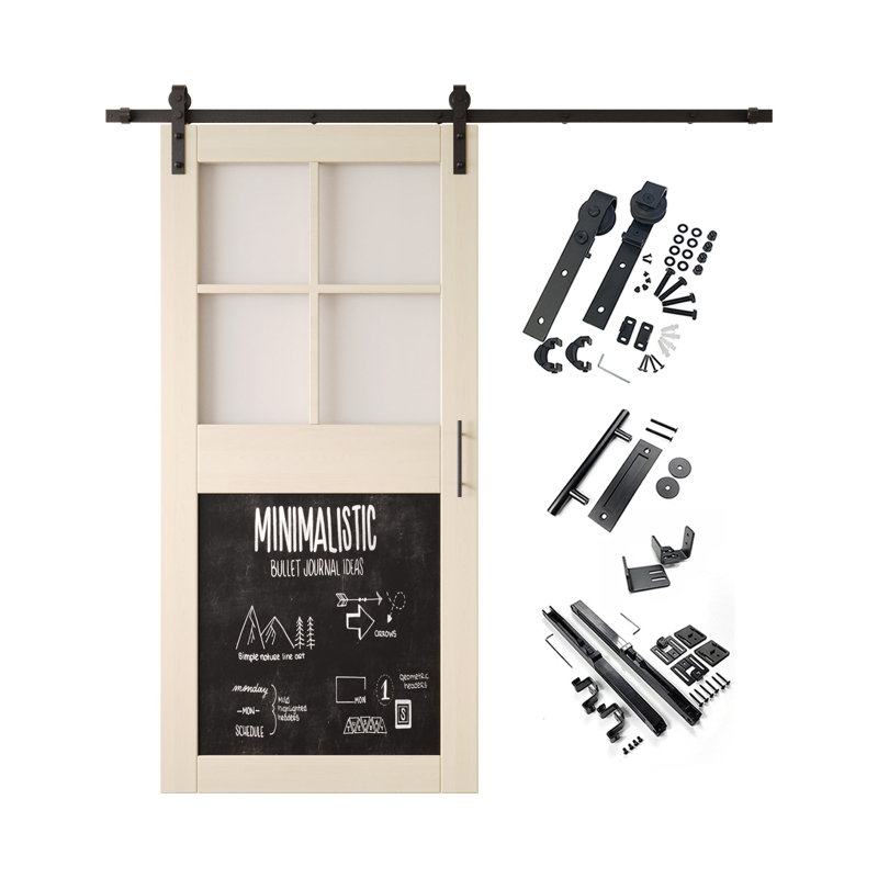 Porte de grange non assemblée et finie avec ensemble de quincaillerie avec ensemble de quincaillerie 32 po x 84 po Homacer Tinsmith Grey, utilisation intérieure seulement