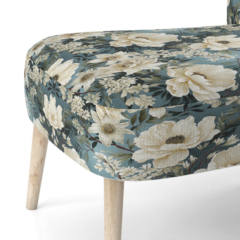 Blanc et bleu délicates fleurs de coquelicots - Chaise d'appoint rembourrée Cottage
