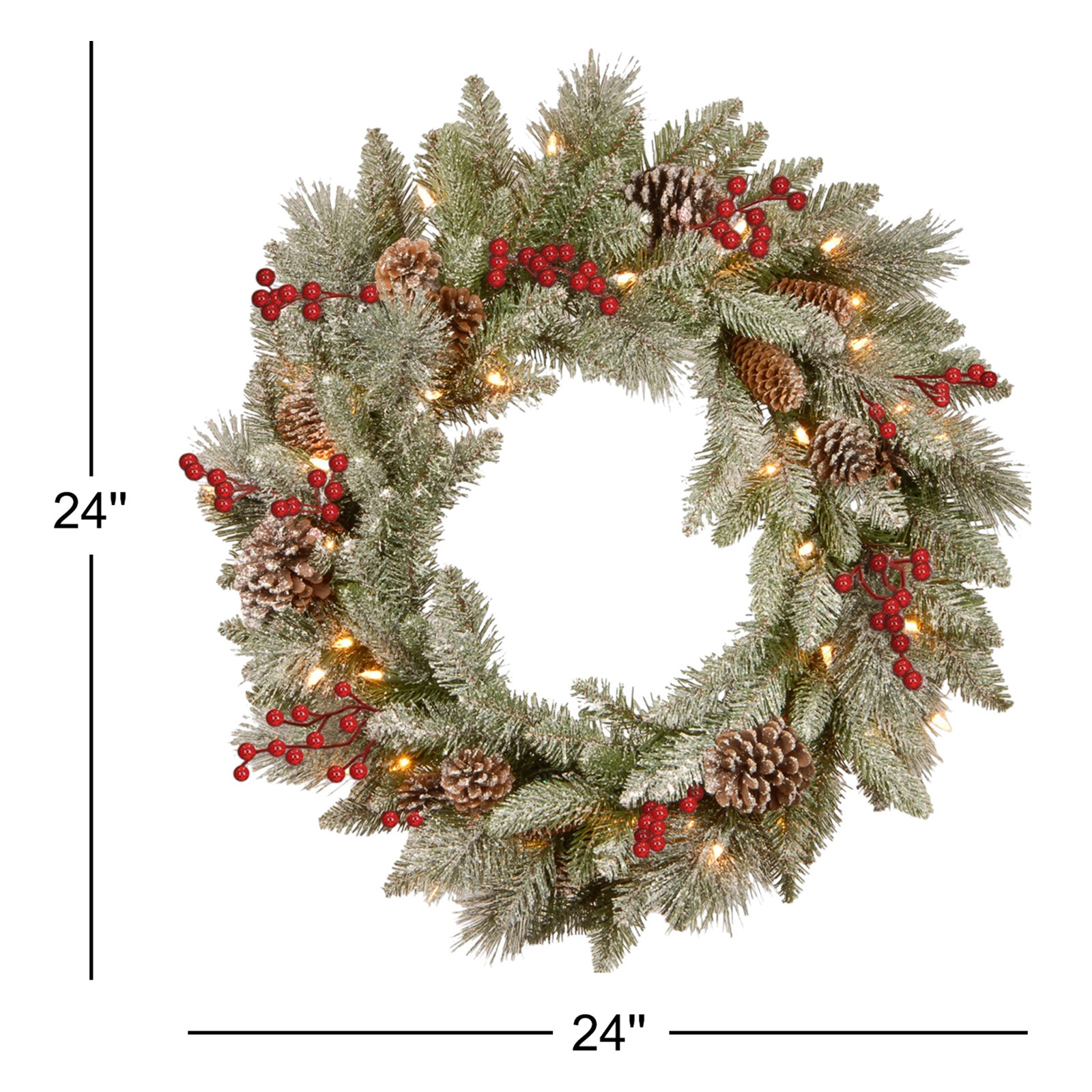 24" Frosted Berry Pre-Lit Wreath