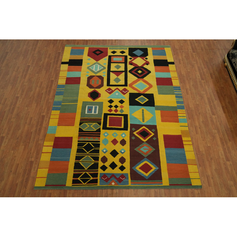 Tapis kilim en laine à motif géométrique 9 x 12