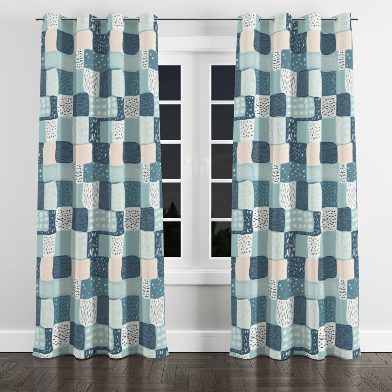Coastal Room Darkening Curtains - Blue Ocean Quilt Grommet Curtain - 1 Panel, 52" W x 63" L, Silver Grommets