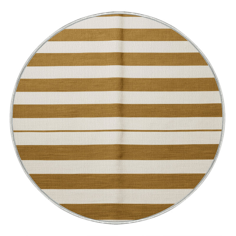 Tapis beige à rayures horizontales lavable à la machine, Rond 8 pi
