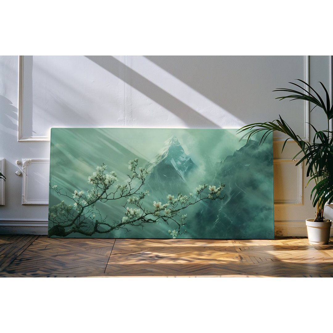 Gerahmtes Bild auf Leinwand 120x60cm Bergspitze Berge Natur Baumblüte Gebirge