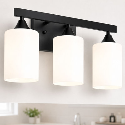 3-Light Bathroom Vanity Light, Matte Black Wall Sconce with Clear Glass Shades for Bathroom Mirror & Powder Room