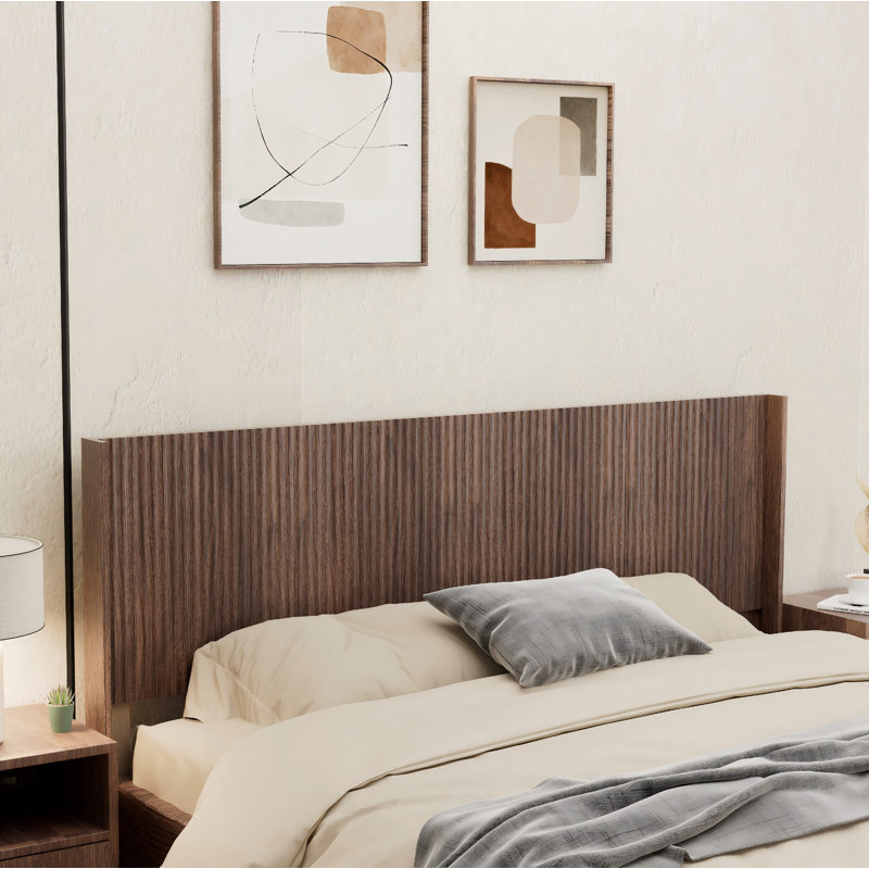 Tête de lit en bois de ferme moderne à panneau mural cannelé de taille très grand 80,2 po Modern - Farmhouse - Noyer