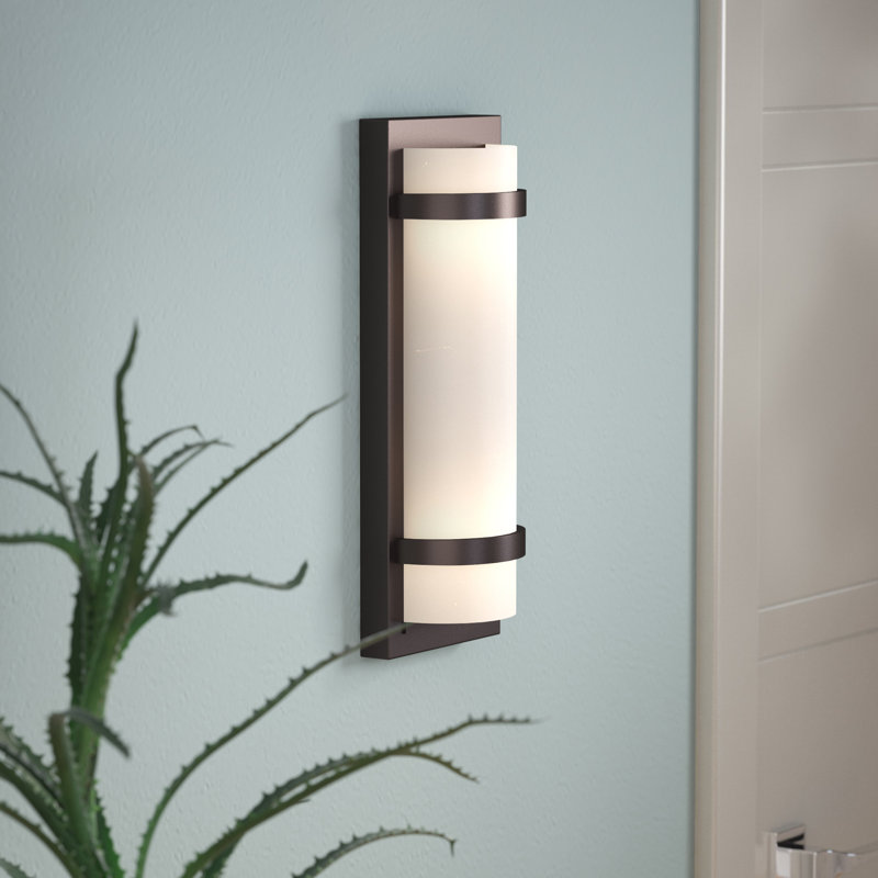Steelside Alphonse With Etched White Glass Wall Sconce, Smoked Iron