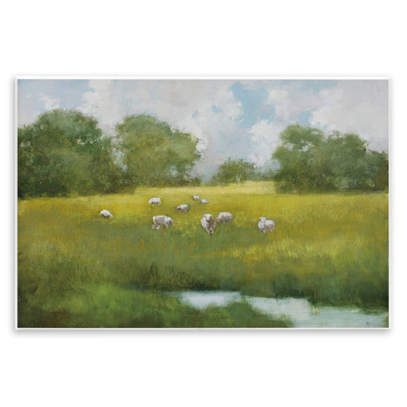 «Sun Grazing Sheep», art mural sur bois par Julia Purinton, H 13 po x l 19 po