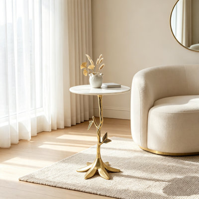 Table d'appoint Leafy Branch, table de bout décorative 14 po x 14 po x 23,6 po pour le salon, la chambre et la décoration intérieure