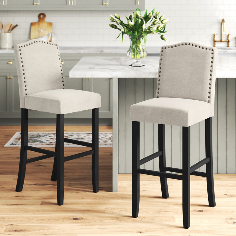 Tabouret de bar en tissu massif à dossier bas H 29,38 po Knutson, Beige, Tabouret de bar (siège d'une hauteur de 29,38 po)