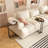 Set of 2 c-shaped side tables in white, modern wood top with metal frame design for sofa and bedside use