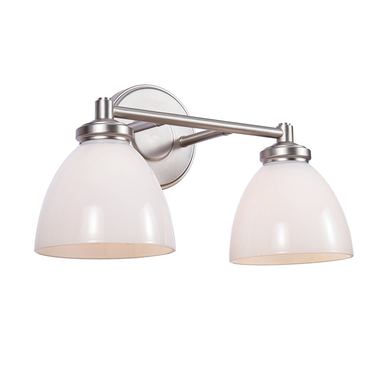Brushed Nickel 2-Light Vanity Fixture with White Glass Shades