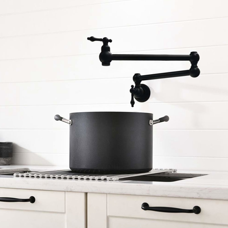 Robinet remplisseur mural noir mat, bras articulés à double articulation, Scratch, laiton rouille à 100% pour une fixation stable et durable, articulé, découvrant
