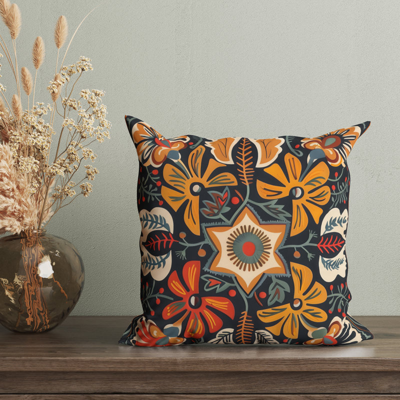 Housse de coussin réversible à motif floral Folk Maximalist, H 20 po x l 20 po